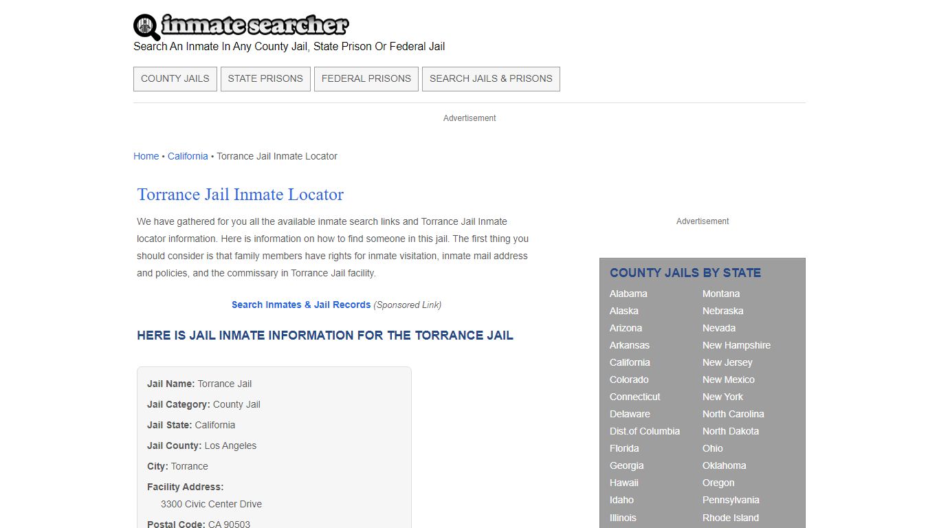 Torrance Jail Inmate Locator - Inmate Searcher