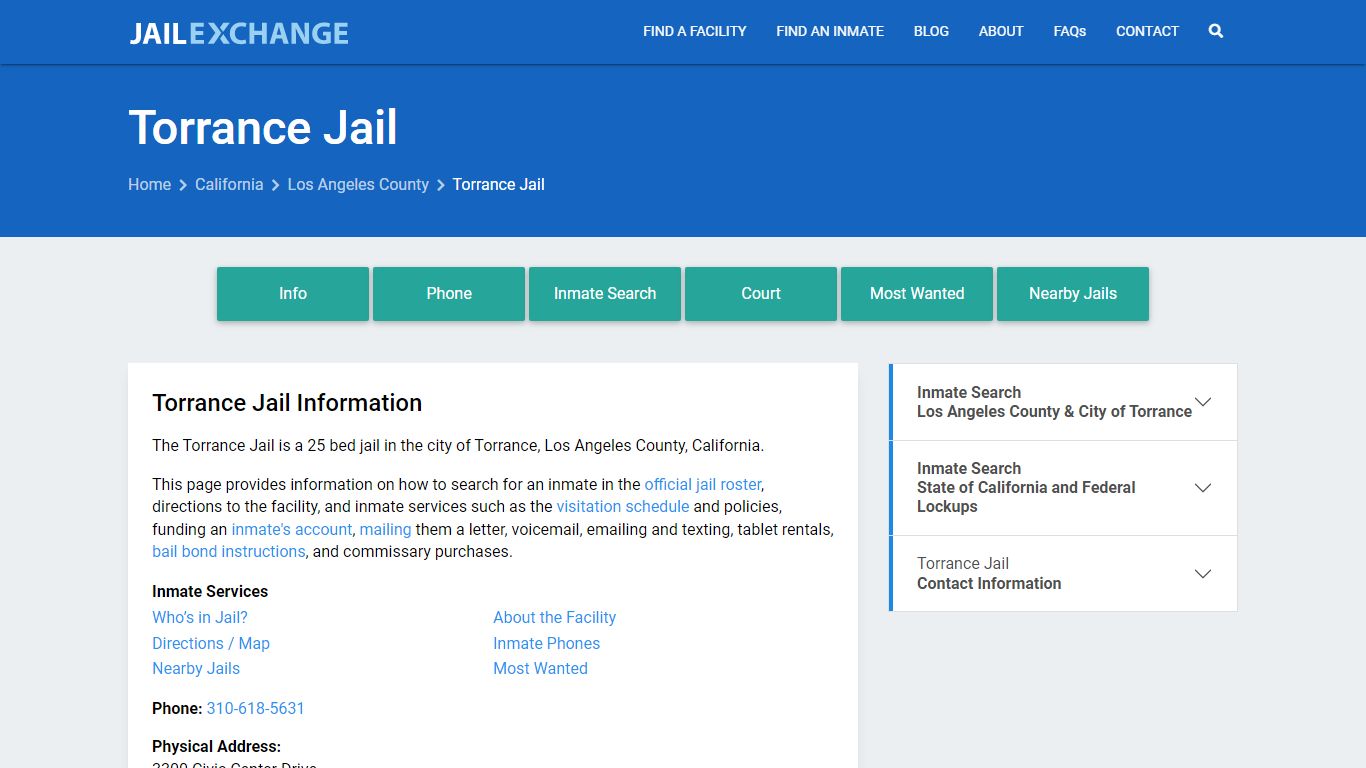 Torrance Jail, CA Inmate Search, Information